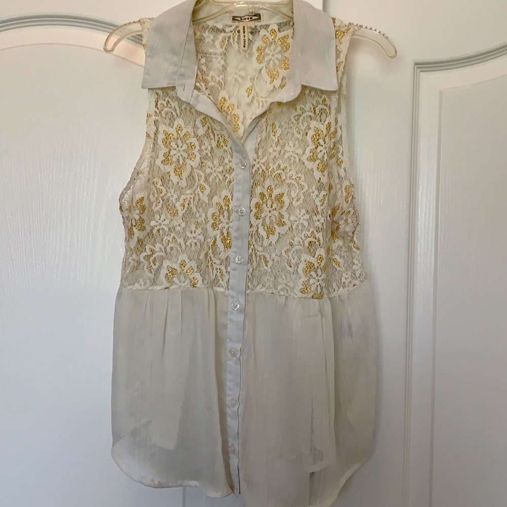 Kirra sheer white and gold size M tank top